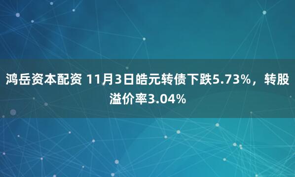 鸿岳资本配资 11月3日皓元转债下跌5.73%,转股溢价率3.04%
