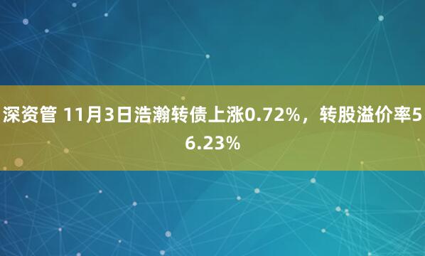 深资管 11月3日浩瀚转债上涨0.72%,转股溢价率56.23%